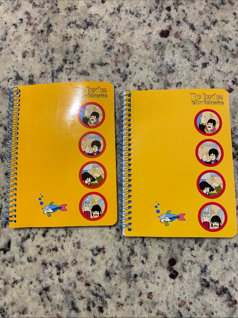 Set of 2- Beatles Yellow Spiral Notebooks with Red and Blue Accents